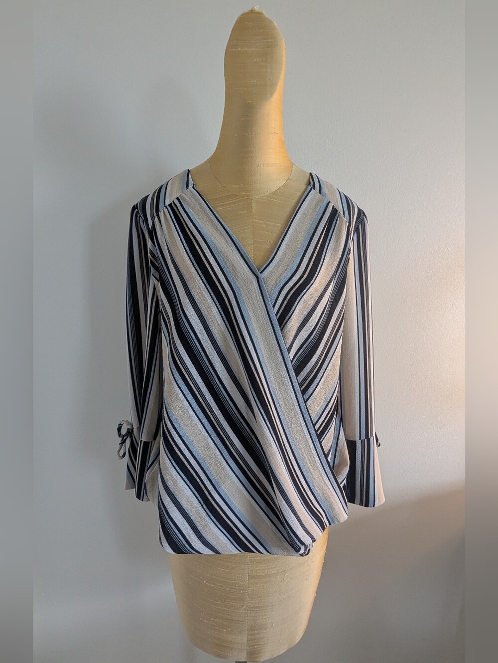 Jules & Leopold Multi-Stripe Faux-Wrap Blouse Size M